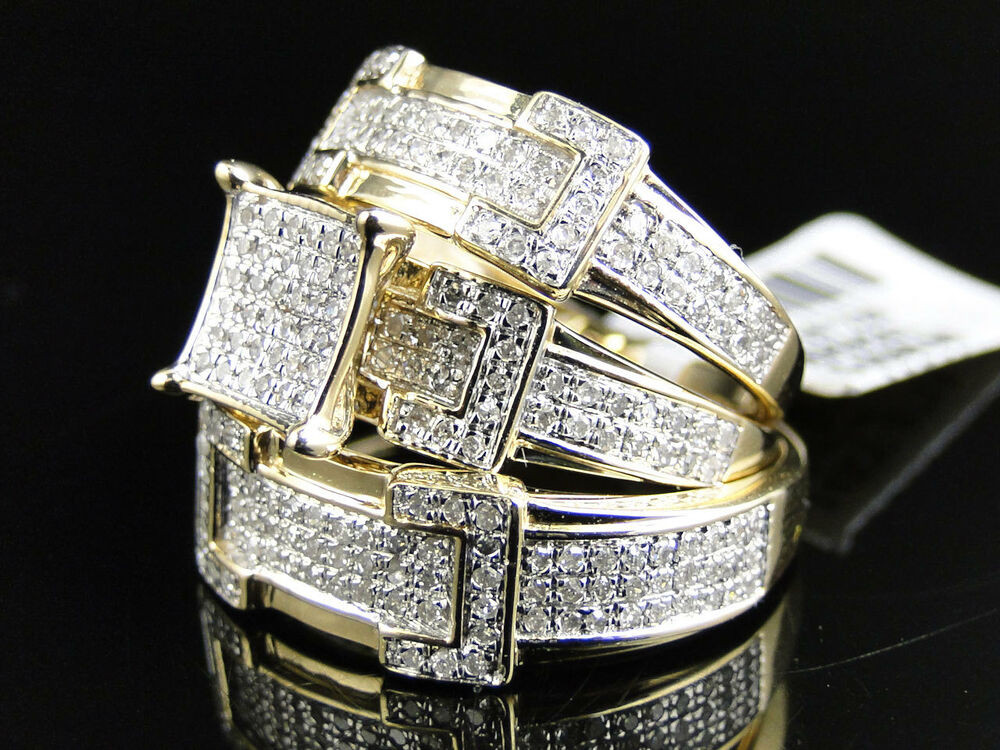Trio Wedding Ring Sets
 14K Yellow Gold Round Cut Diamond Engagement Bridal