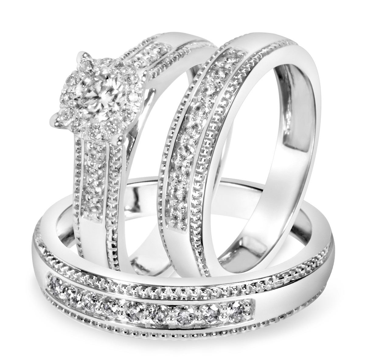 Trio Wedding Ring Sets
 7 8 Carat T W Diamond Trio Matching Wedding Ring Set 14K