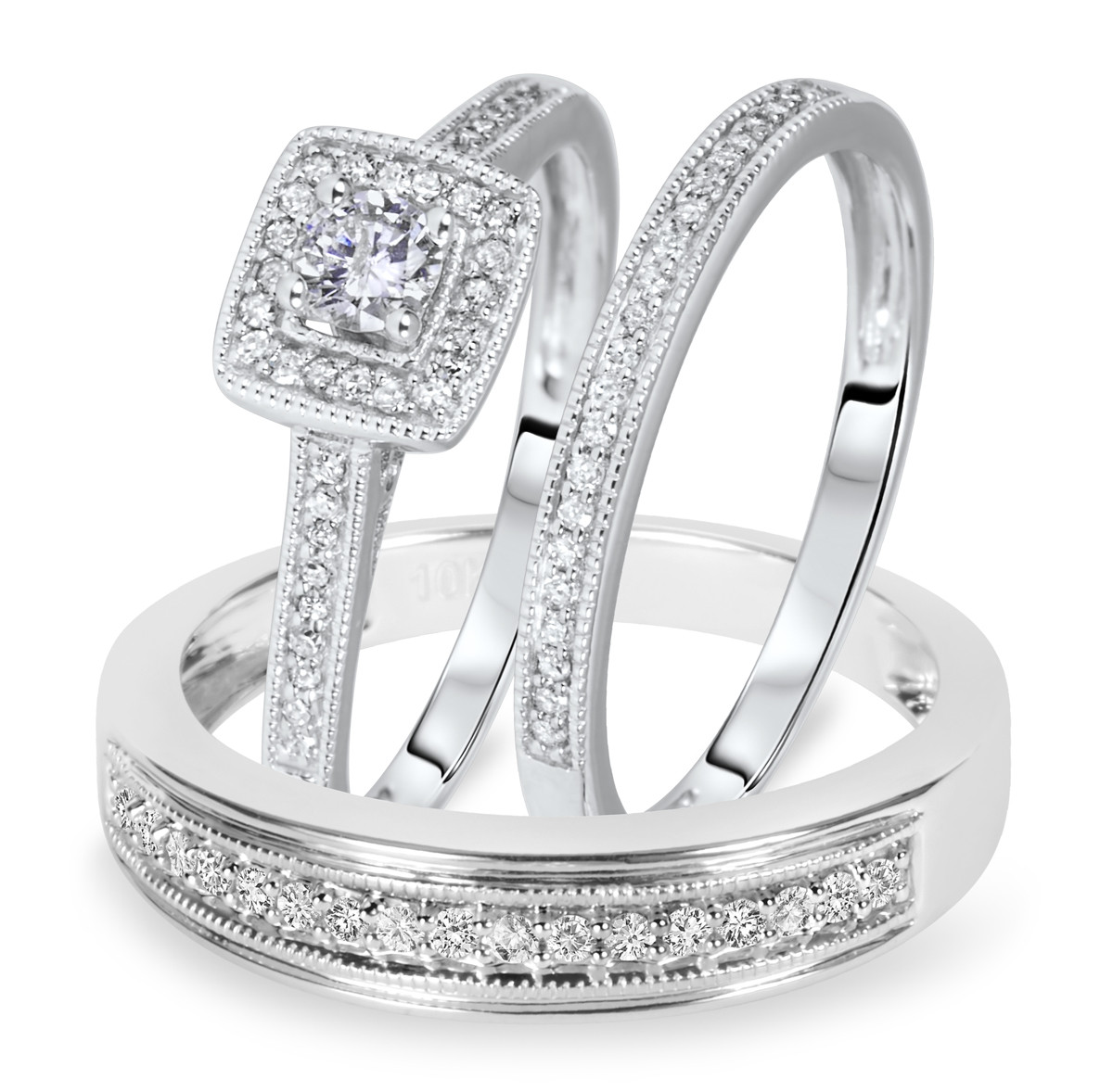 Trio Wedding Ring Sets
 1 2 Carat T W Round Cut Diamond Matching Trio Wedding