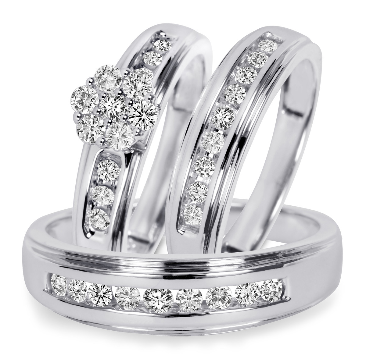 Trio Wedding Ring Sets
 3 4 CT T W Diamond Trio Matching Wedding Ring Set 14K