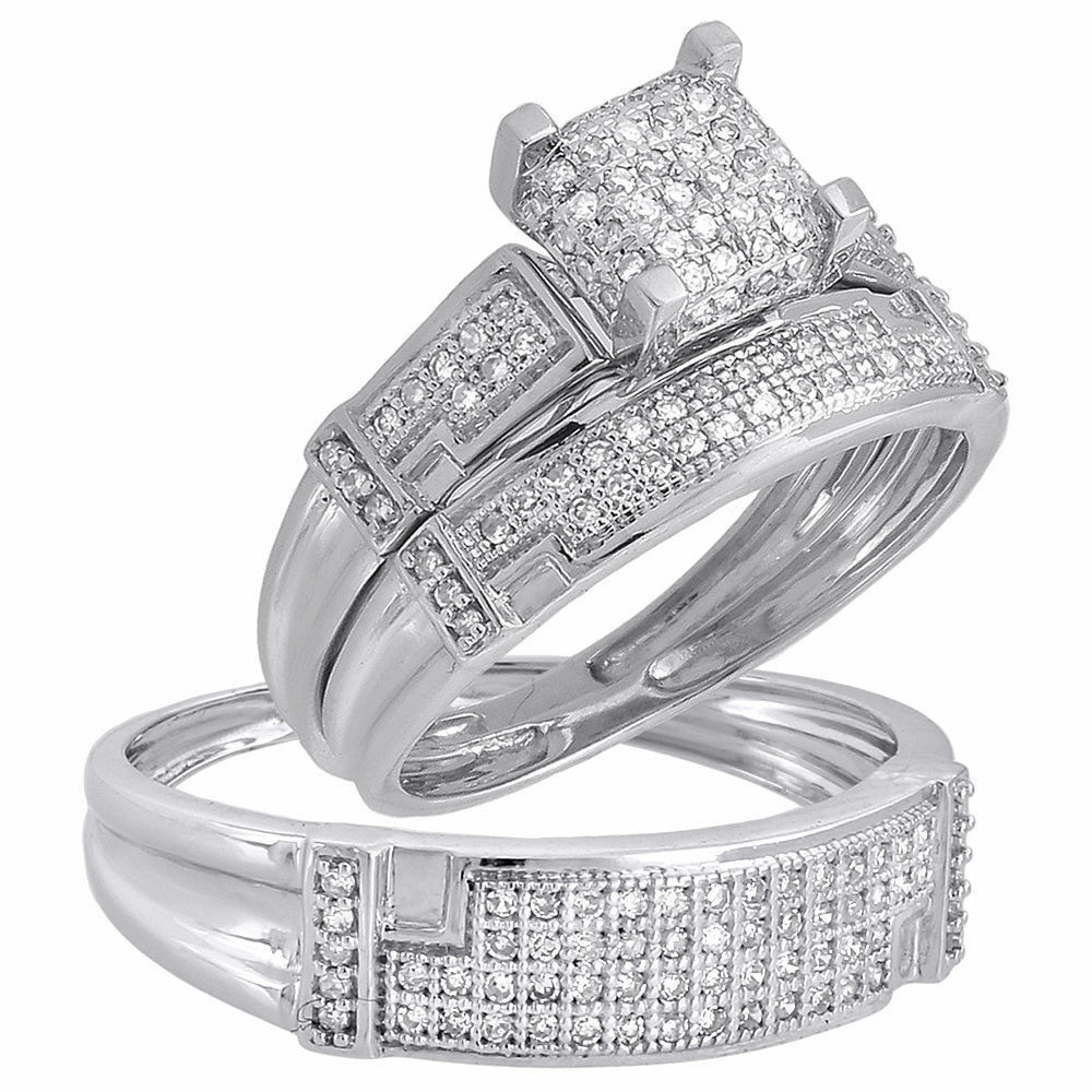 Trio Wedding Ring Sets
 Diamond Trio Set His Her Matching Engagement Wedding Ring