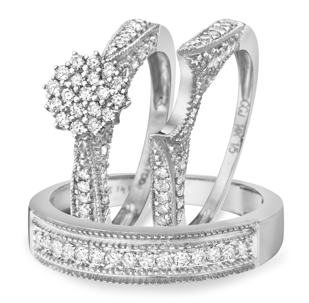 Trio Wedding Ring Sets
 1 Carat Diamond Trio Wedding Ring Set 14K White Gold