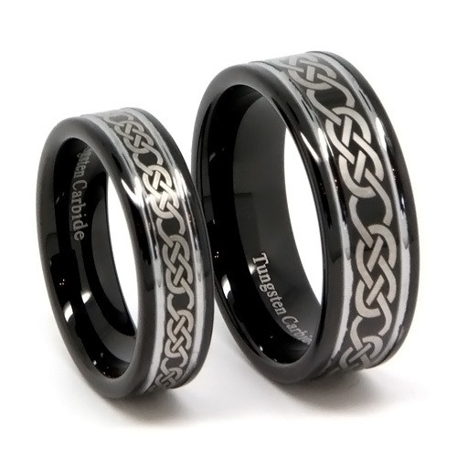Tungsten Wedding Rings For Her
 Matching Tungsten Wedding Band Set His & Her Black Laser