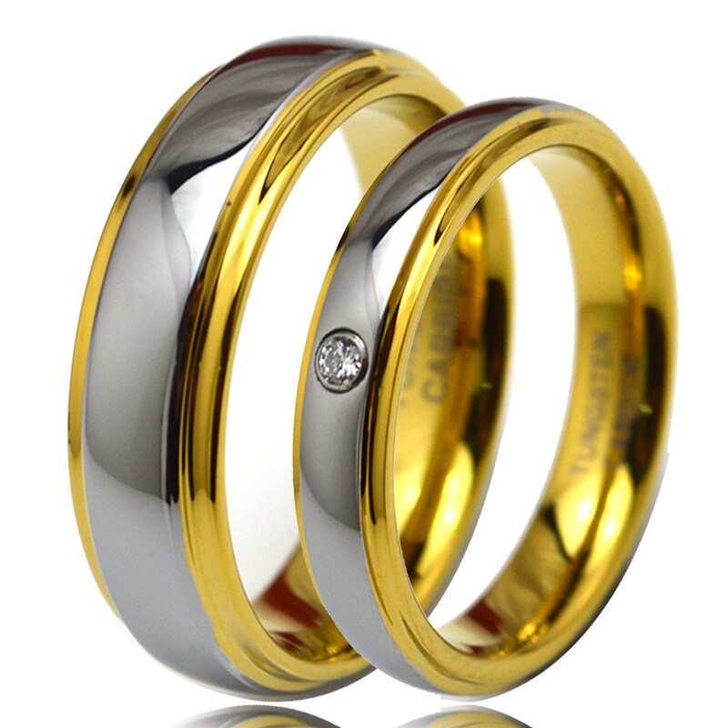Tungsten Wedding Rings For Her
 1 Pair Silver & Gold Color Tungsten Couple Rings Set with