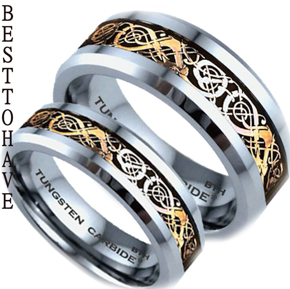 Tungsten Wedding Rings For Her
 His And Hers Tungsten Carbide Celtic Dragon Inlay Wedding