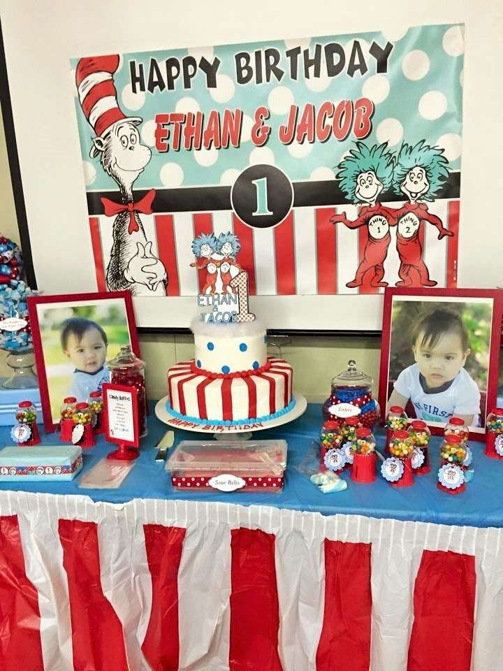 Twin First Birthday Party Ideas
 Dr Seuss Thing 1 Thing 2 Twin Boys First Birthday Party