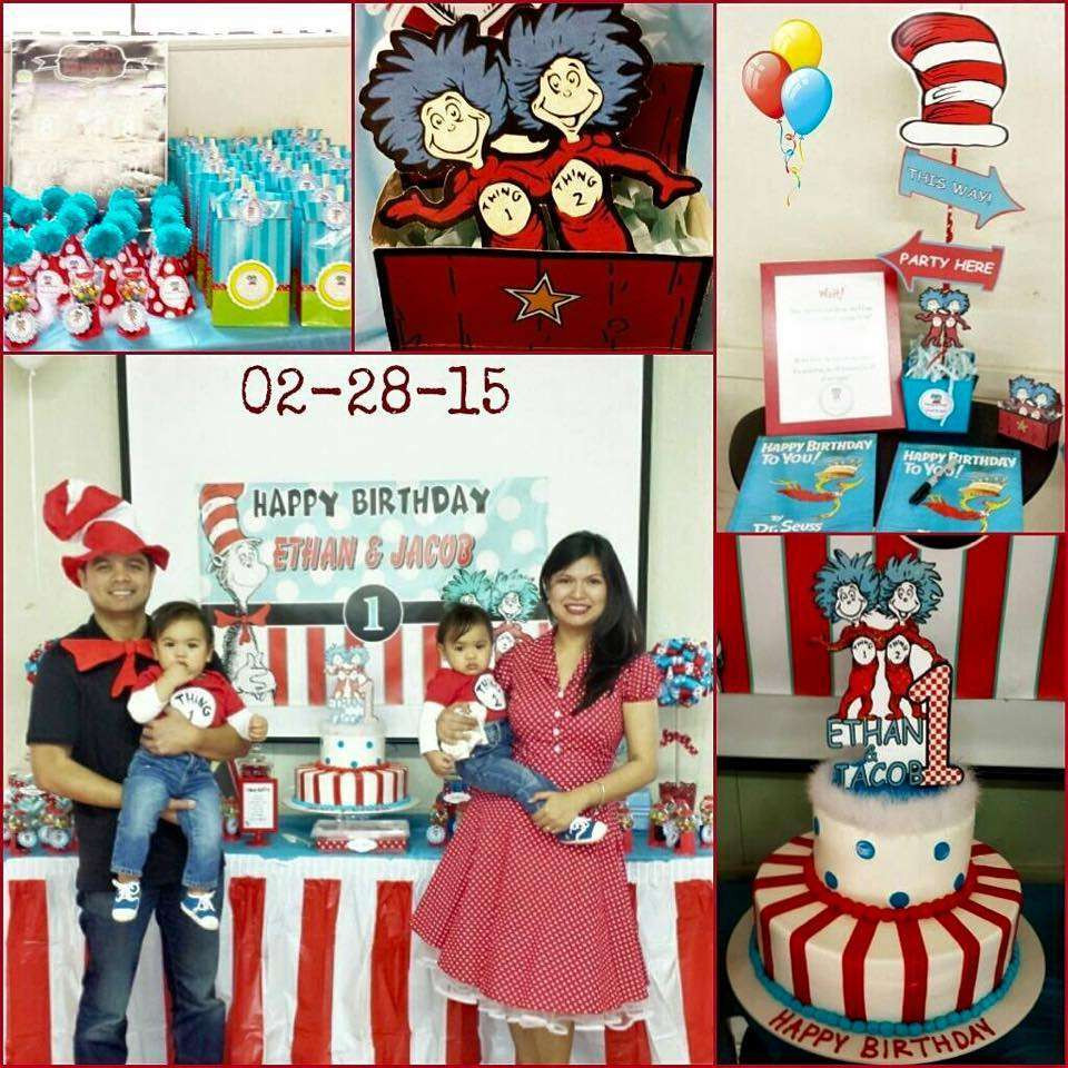 Twin First Birthday Party Ideas
 Dr Seuss Thing 1 Thing 2 Twin Boys First Birthday Party