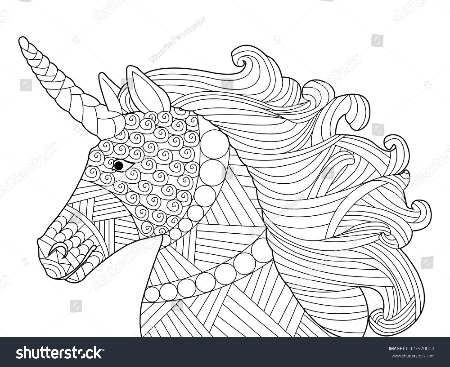 Unicorn Adult Coloring Book
 Head Unicorn Coloring Book Adults Vector Stock Vector