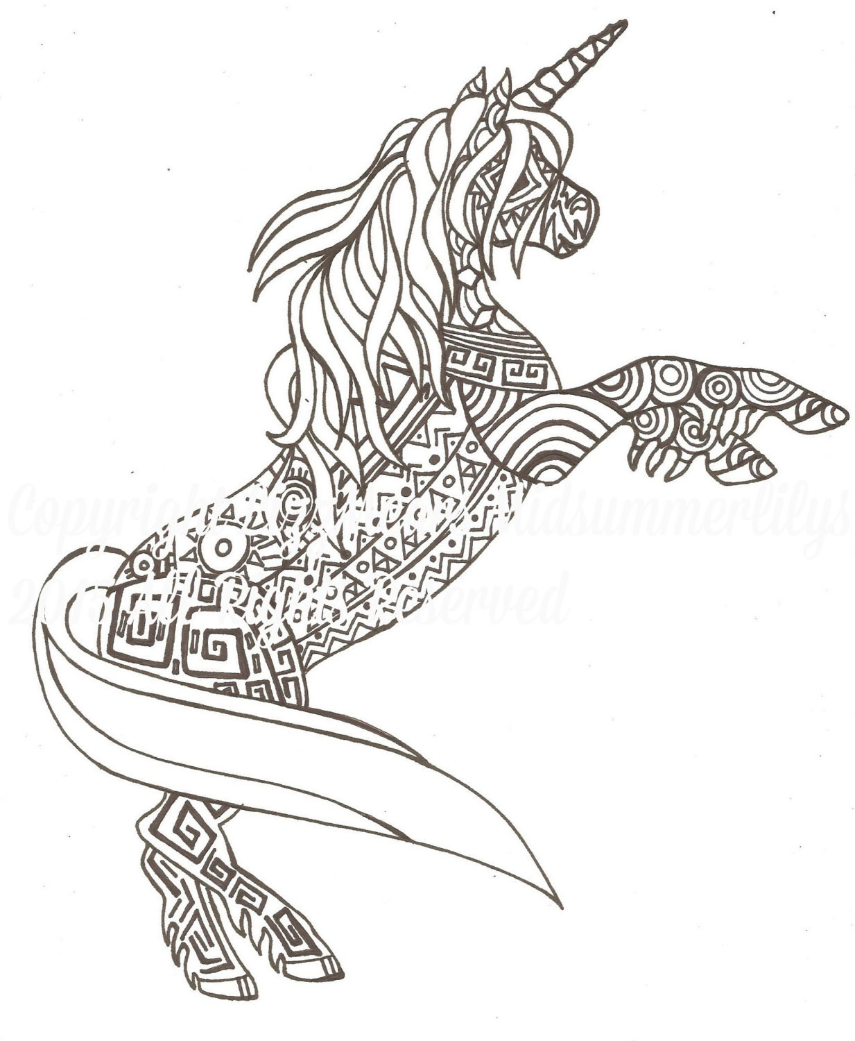 Unicorn Adult Coloring Book
 Aztec Unicorn Grown Ups Adult Colouring Page by LizzMearsIDUK