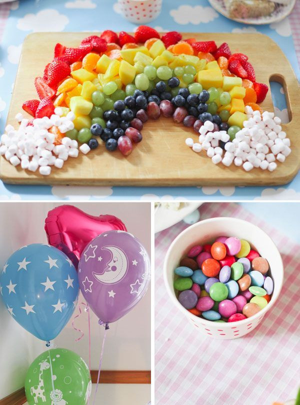 Unicorn Birthday Party Food Ideas
 fruit & marshmallow rainbow baby shower