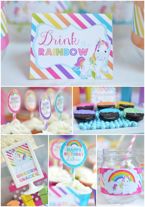 Unicorn Birthday Party Food Ideas Name
 Personalized Diy Rainbow Unicorn Birthday Digital