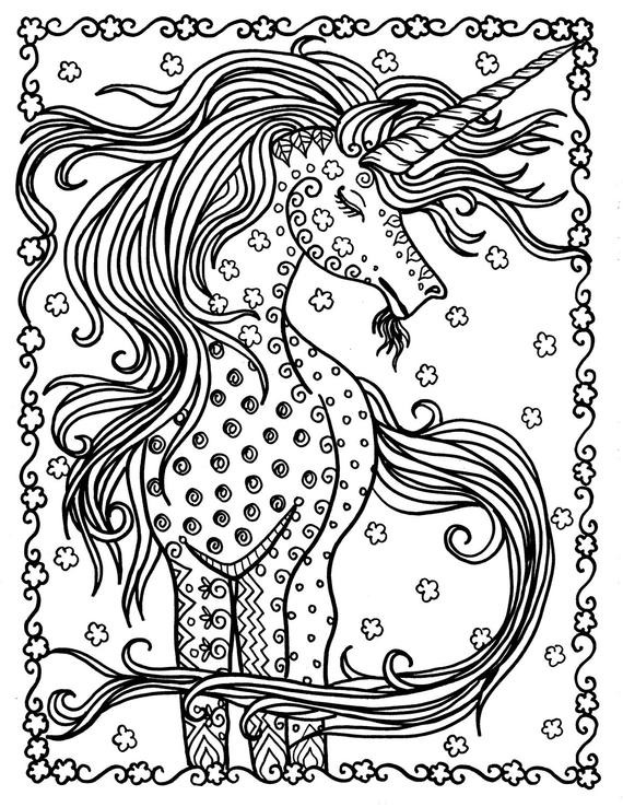 Unicorn Coloring Pages For Adults
 Unicorn Instant Download Fantasy Coloring Pages Adult Coloring