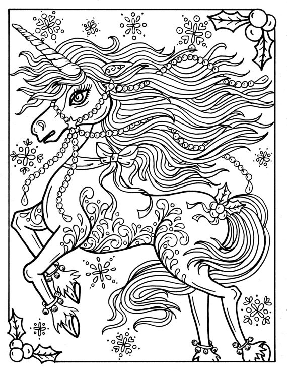 Unicorn Coloring Pages For Adults
 Christmas Unicorn Adult Coloring page Coloring book Holidays