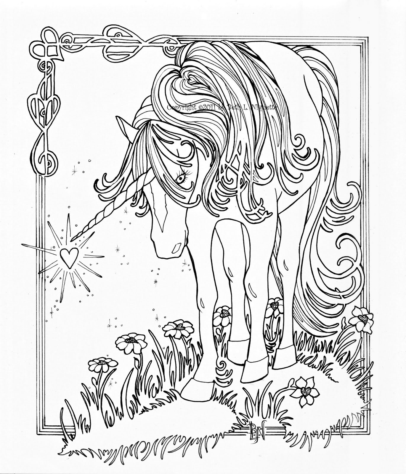 Unicorn Coloring Pages For Adults
 Beth s Artworx August 2011