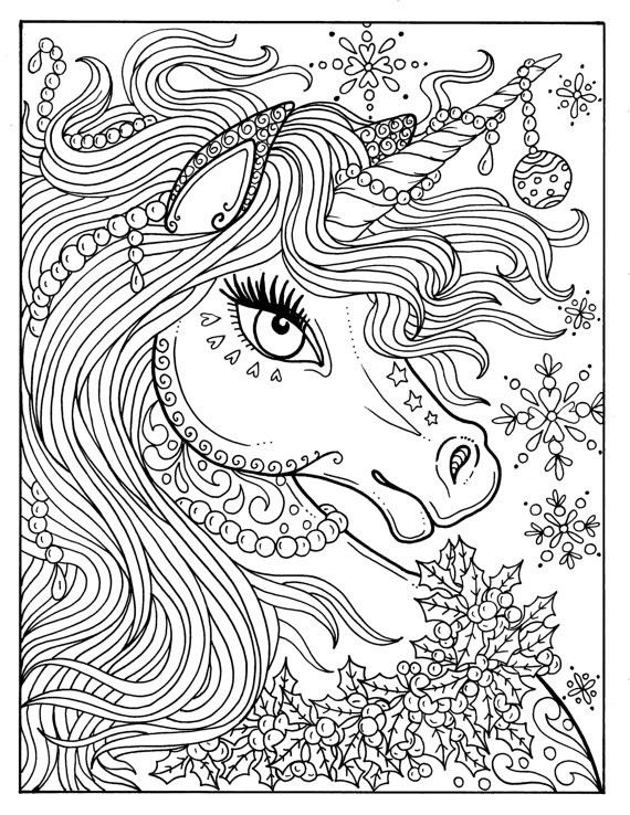 Unicorn Coloring Pages For Adults
 Unicorn Christmas Coloring Page Adult Color Book Art Fantasy