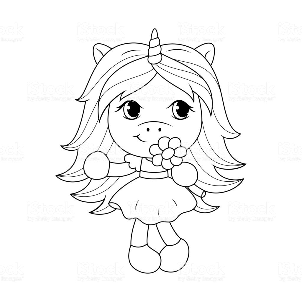 Unicorn Coloring Pages For Girls
 Cute Baby Unicorn Holding Flower Coloring Page For Girls