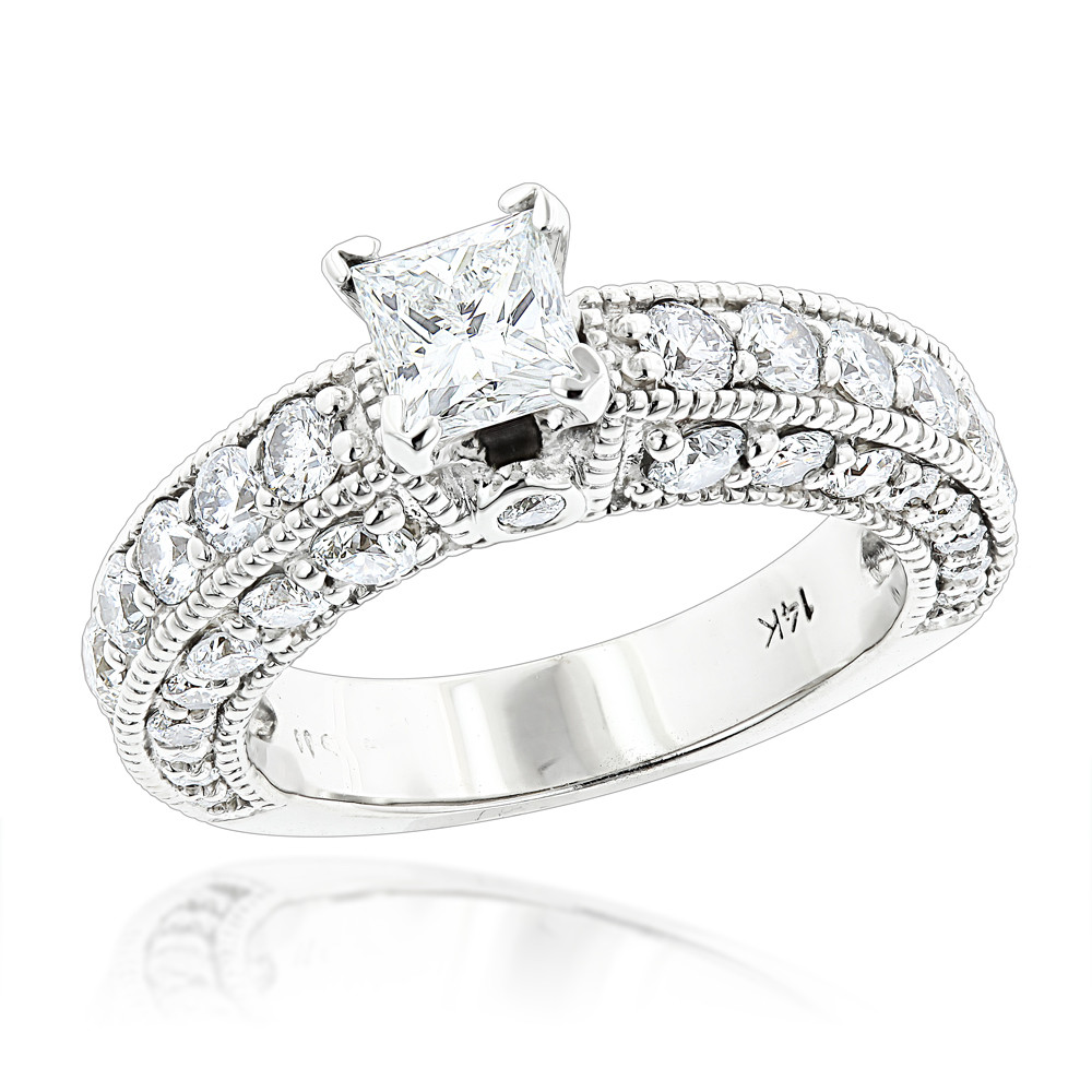 Unique Diamond Wedding Rings
 14K Gold Round and Princess Cut Diamond Unique Engagement