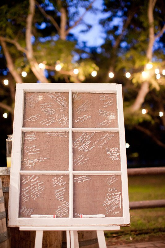 Unique Guest Book Ideas For Weddings
 Picture a vintage window frame with burlap to write on