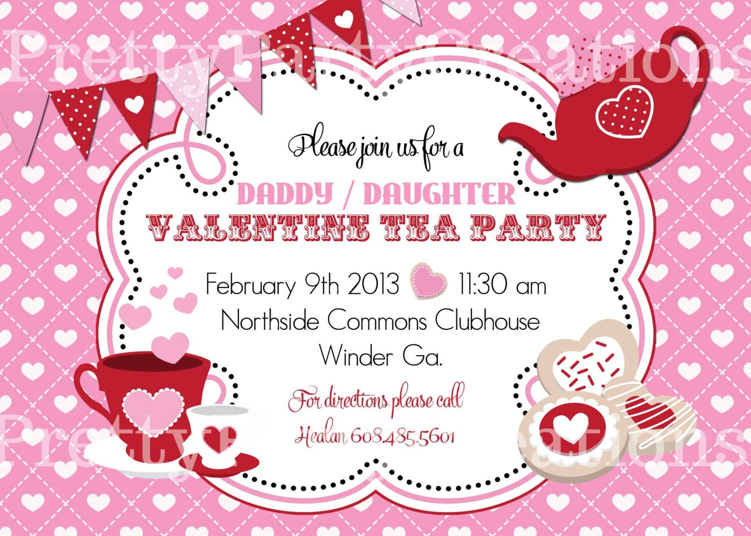Valentine Birthday Invitations
 VALENTINE TEA PARTY invitation You Print