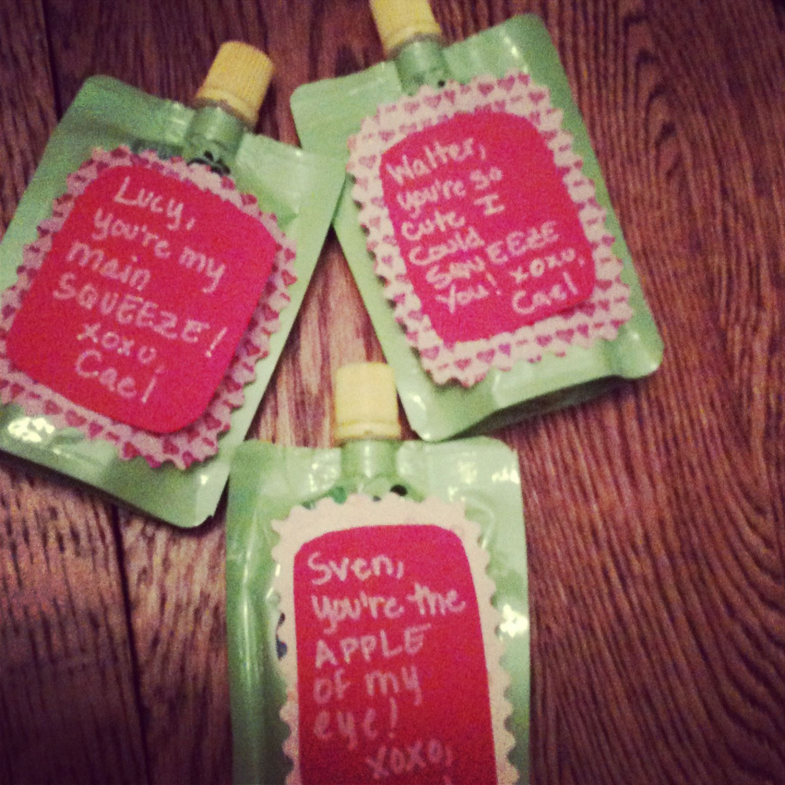 Valentine Gift Ideas For Infants
 Infant valentines on applesauce pouches