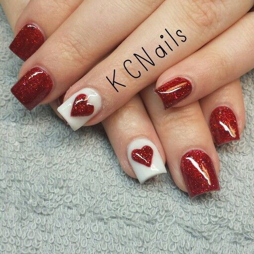 Valentines Acrylic Nail Designs
 Valentines Day acrylic nails Red ans white nails with a