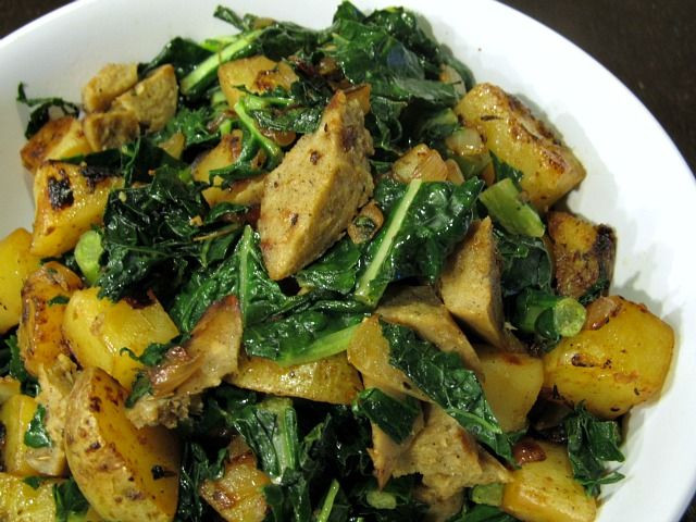 Vegan Potato Main Dishes
 Potatoes with kale and vegan beer brats