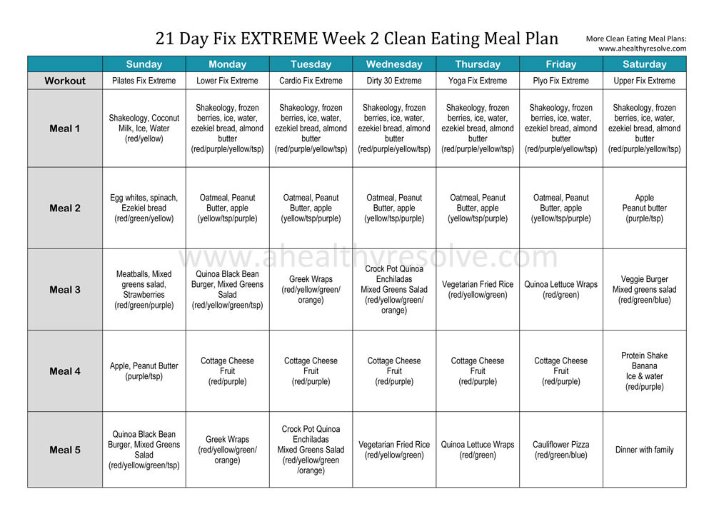 Vegetarian Clean Eating Meal Plan
 21 Day Fix EXTREME Week 2 & Clean Eating Ve arian Meal
