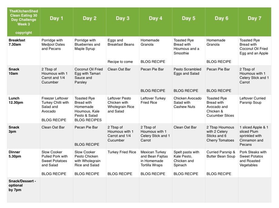 Vegetarian Clean Eating Meal Plan
 Week 3 Meal Plan – 30 Day Clean Eating Challenge The