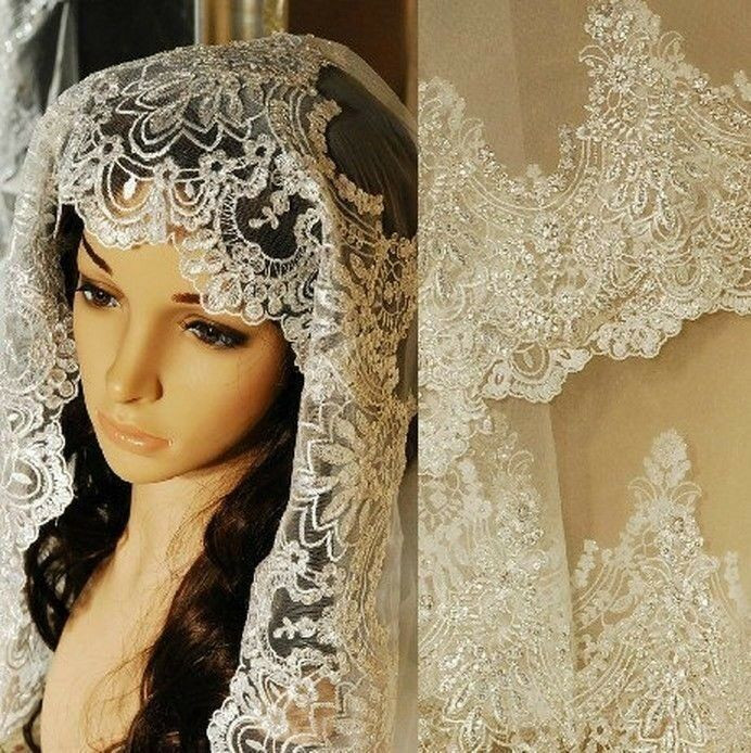Vintage Veils Wedding
 1T luxury Cathedral veil silver thread lace Wedding