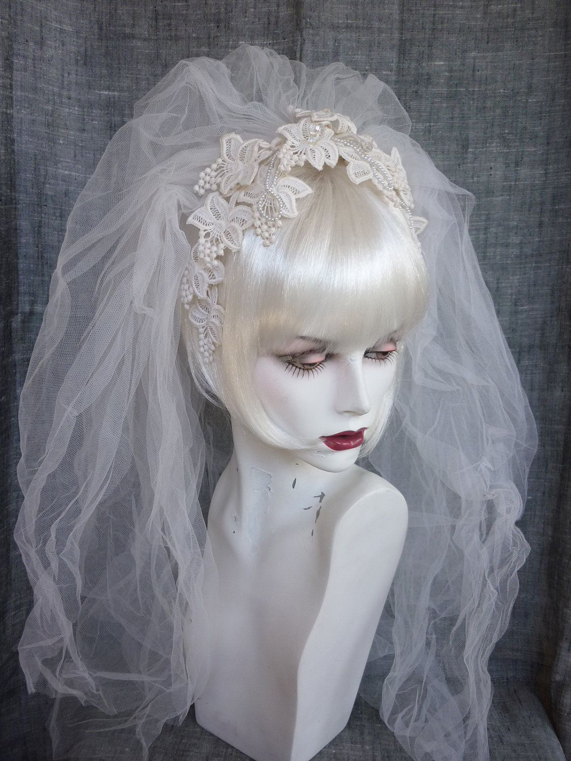 Vintage Veils Wedding
 Vintage Bridal Veil Lace Flower Headband 70s 80s in 2019