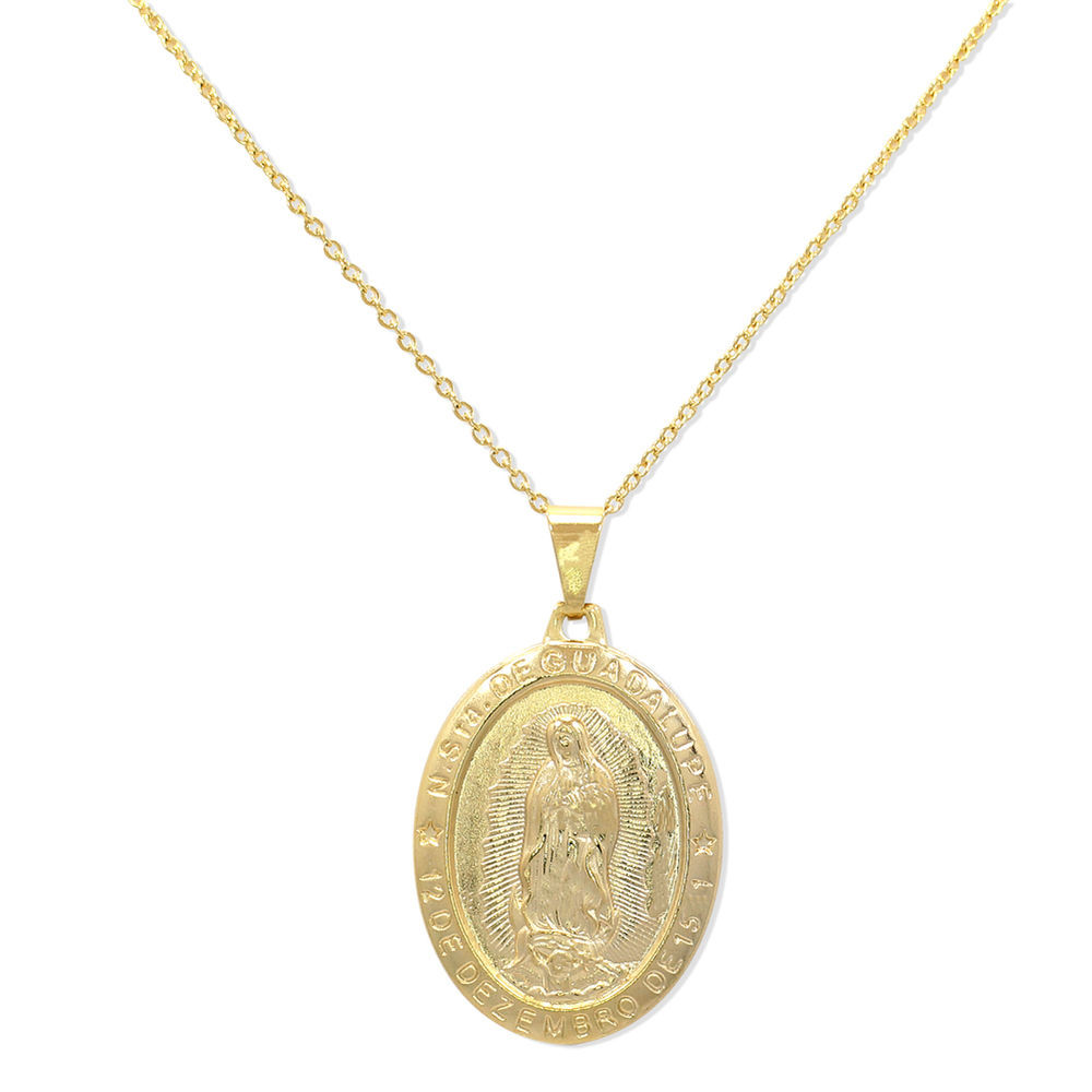 Virgin Mary Necklace
 Gold Filled 18k Catholic Oval Medal Pendant Necklace Mary