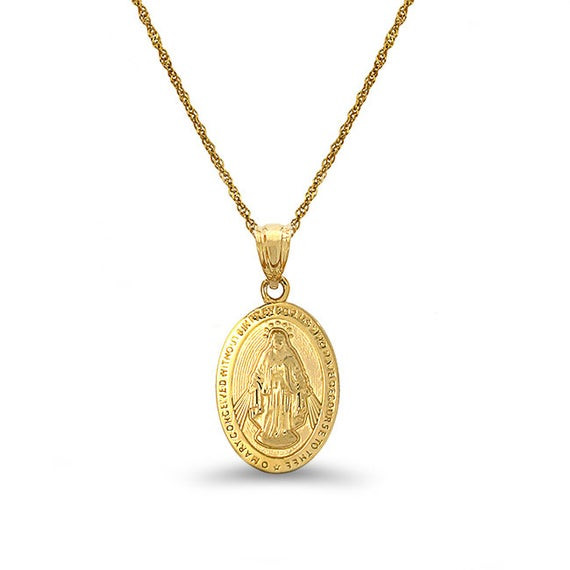 Virgin Mary Necklace
 14k solid gold Virgin Mary medallion pendant with 18