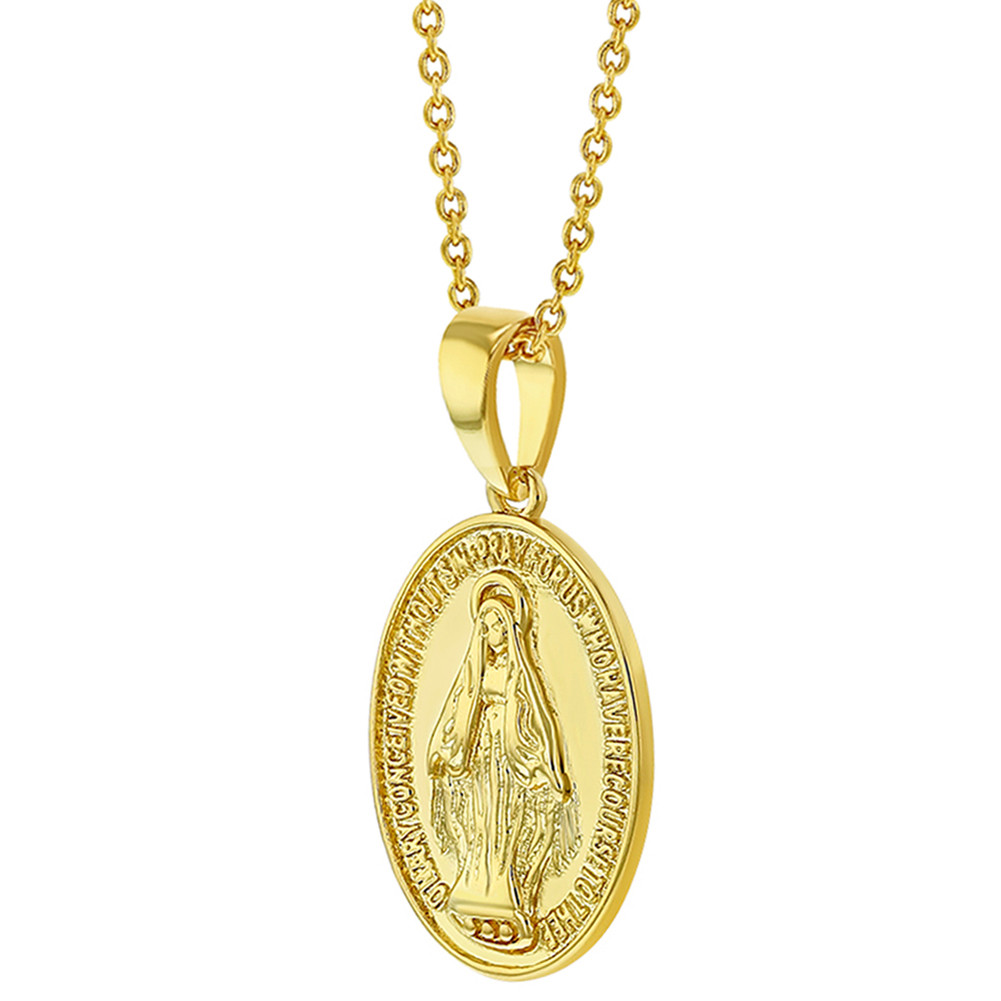 Virgin Mary Necklace
 18k Gold Plated Little Oval Miraculous Virgin Mary Medal