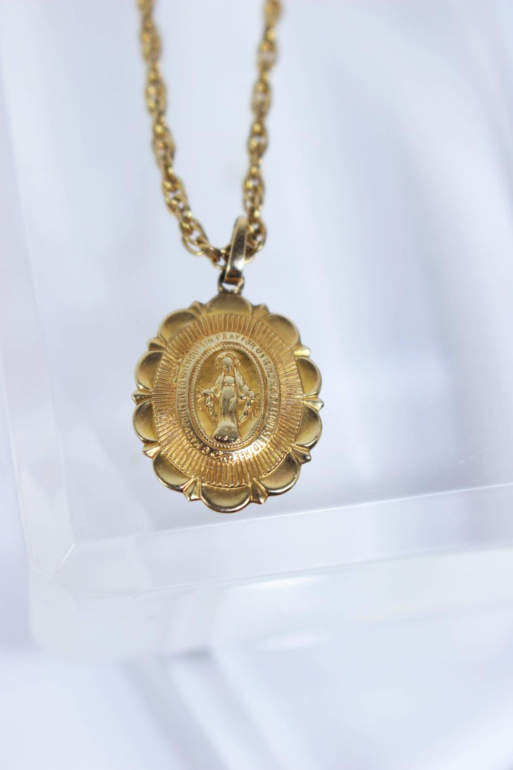 Virgin Mary Necklace
 Gold Filled Virgin Mary Pendant and Necklace For Sale at