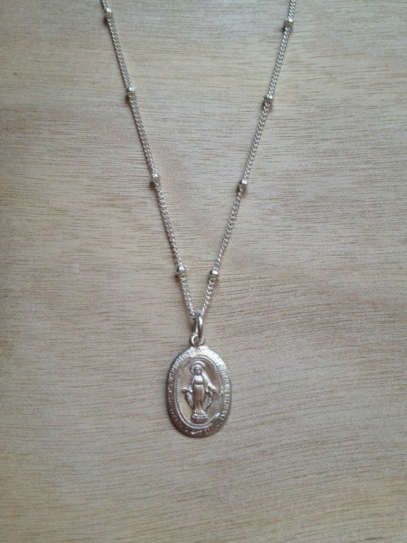 Virgin Mary Necklace
 Virgin Mary Charm Necklace Sterling Silver