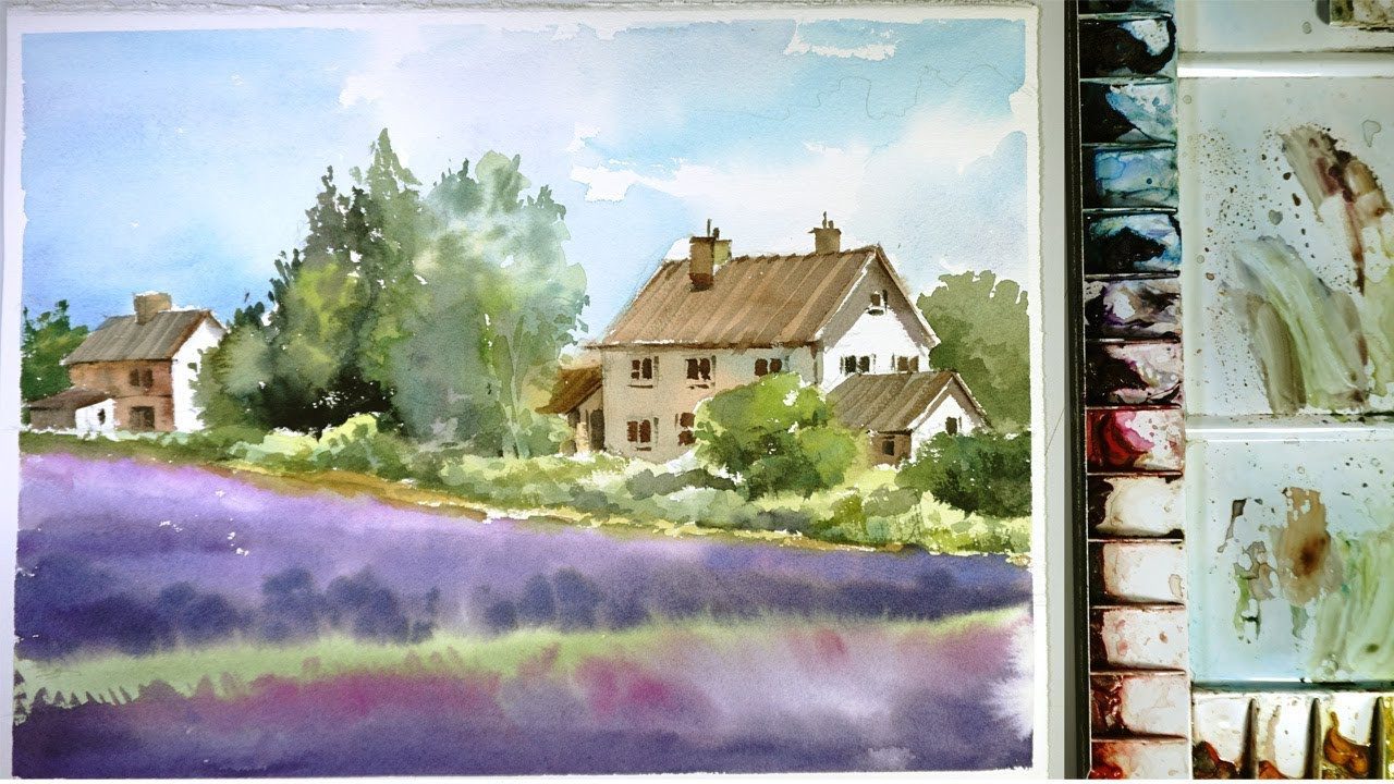 Watercolor Landscape Painting
 Watercolor Landscape Painting lavender farm