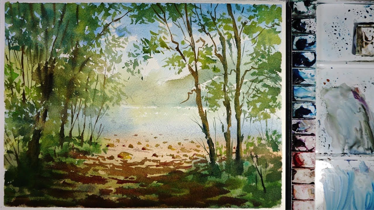 Watercolor Landscape Painting
 Watercolor Landscape Painting Riverside Lookout Point
