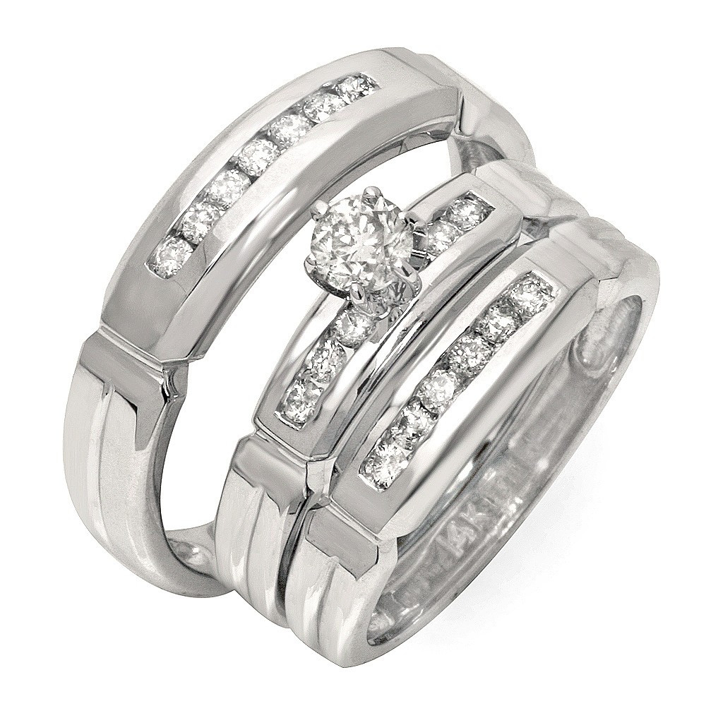 Wedding Bands For Him And Her
 Luxurious Trio Marriage Rings Half Carat Round Cut Diamond