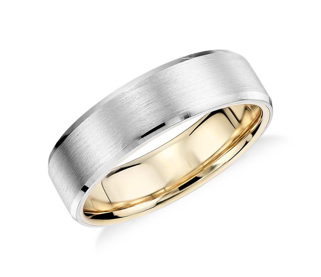 Wedding Bands Platinum
 Matte Beveled Edge Wedding Ring in Platinum and 18K Yellow