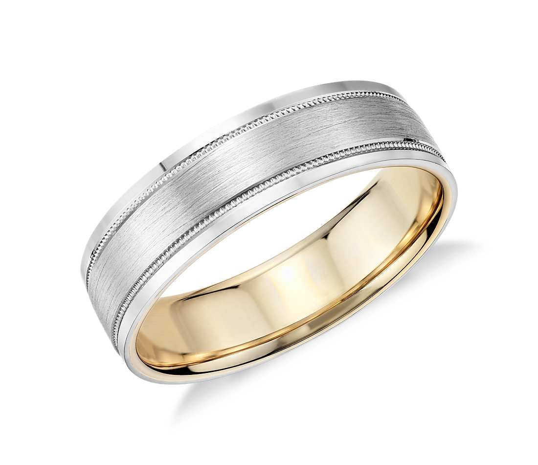 Wedding Bands Platinum
 Milgrain Brushed Inlay Wedding Ring in Platinum and 18k