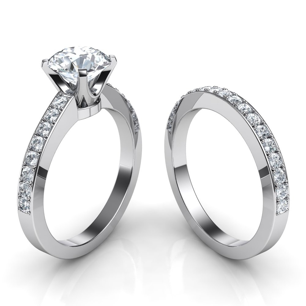Wedding Bands Set
 Novo Round Brilliant Diamond Engagement Ring & Matching