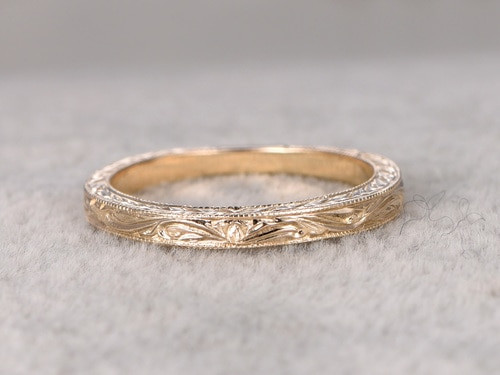 Wedding Bands Yellow Gold
 Antique Wedding Band Solid 14k Yellow Gold Filigree Flower