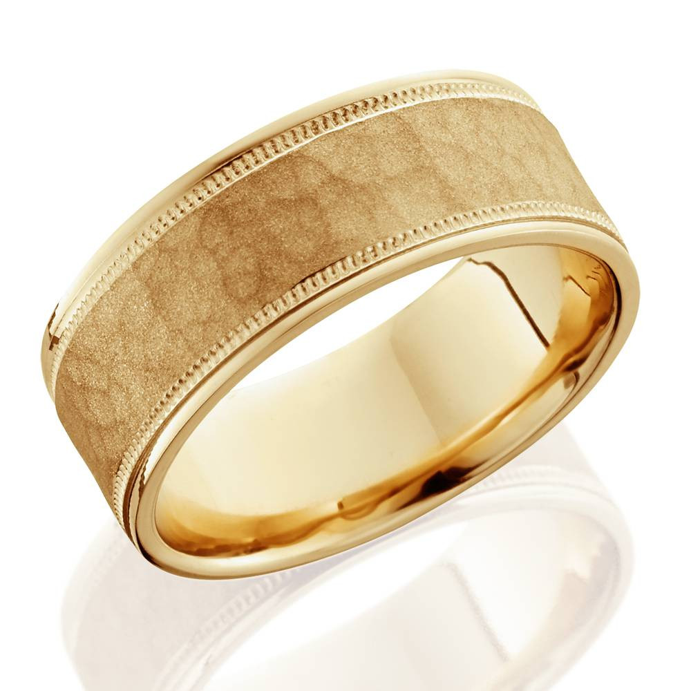 Wedding Bands Yellow Gold
 8mm Hammered Mens Wedding Band 14K Yellow Gold