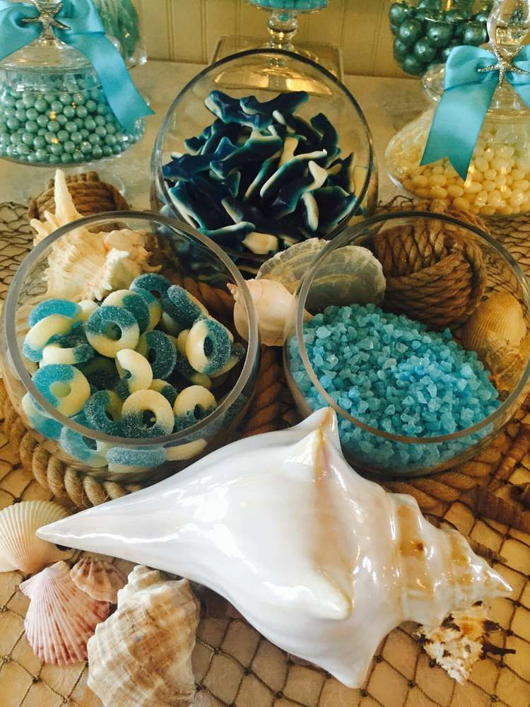 Wedding Beach Party Ideas
 Delicious candy display at a beach themed wedding party