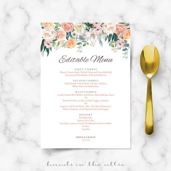 Wedding Buffet Menu Ideas DIY
 Wedding buffet menu cards floral diy template wedding