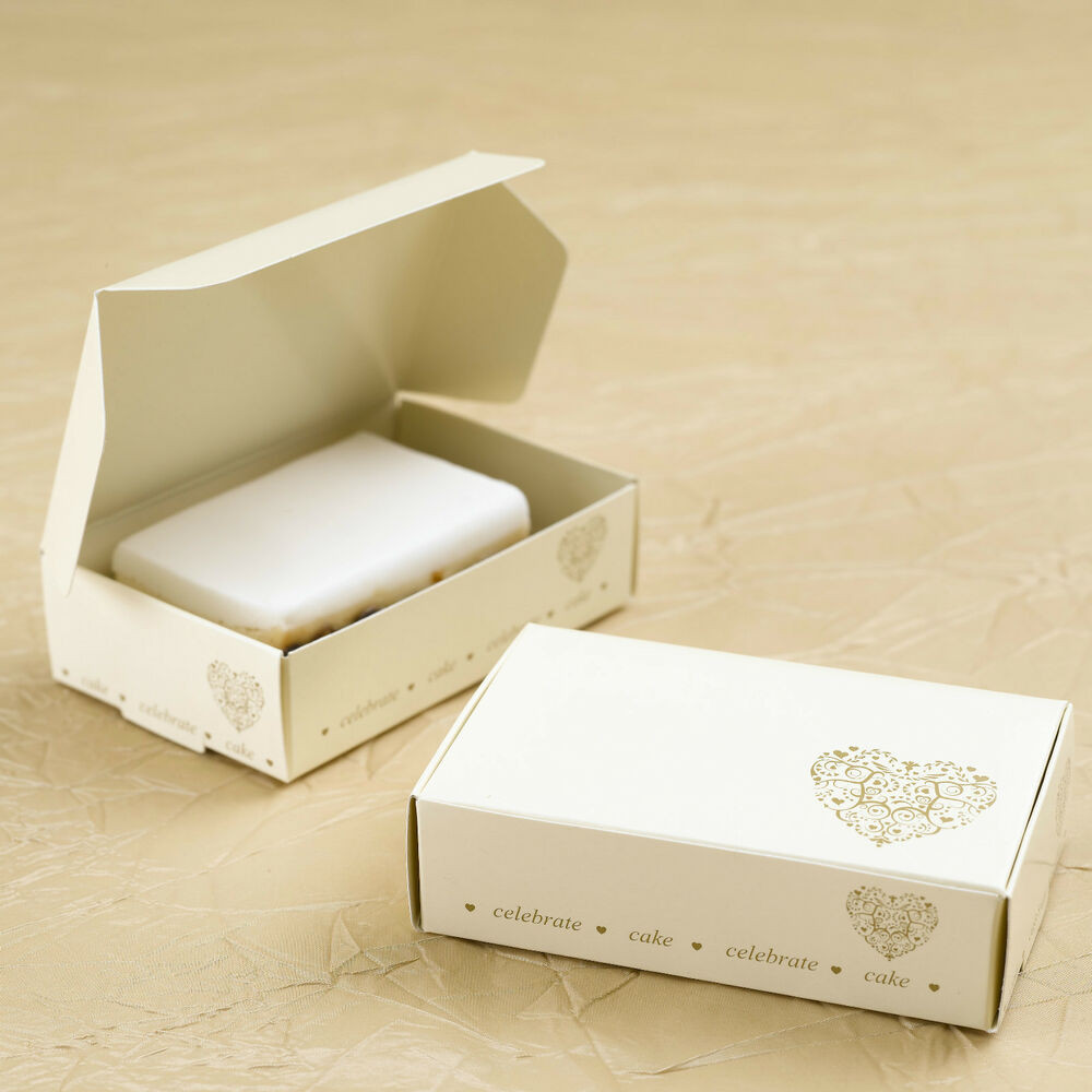 Wedding Cake Slice Boxes
 10 CAKE SLICE BOXES Wedding Party Favours IVORY GOLD HEART