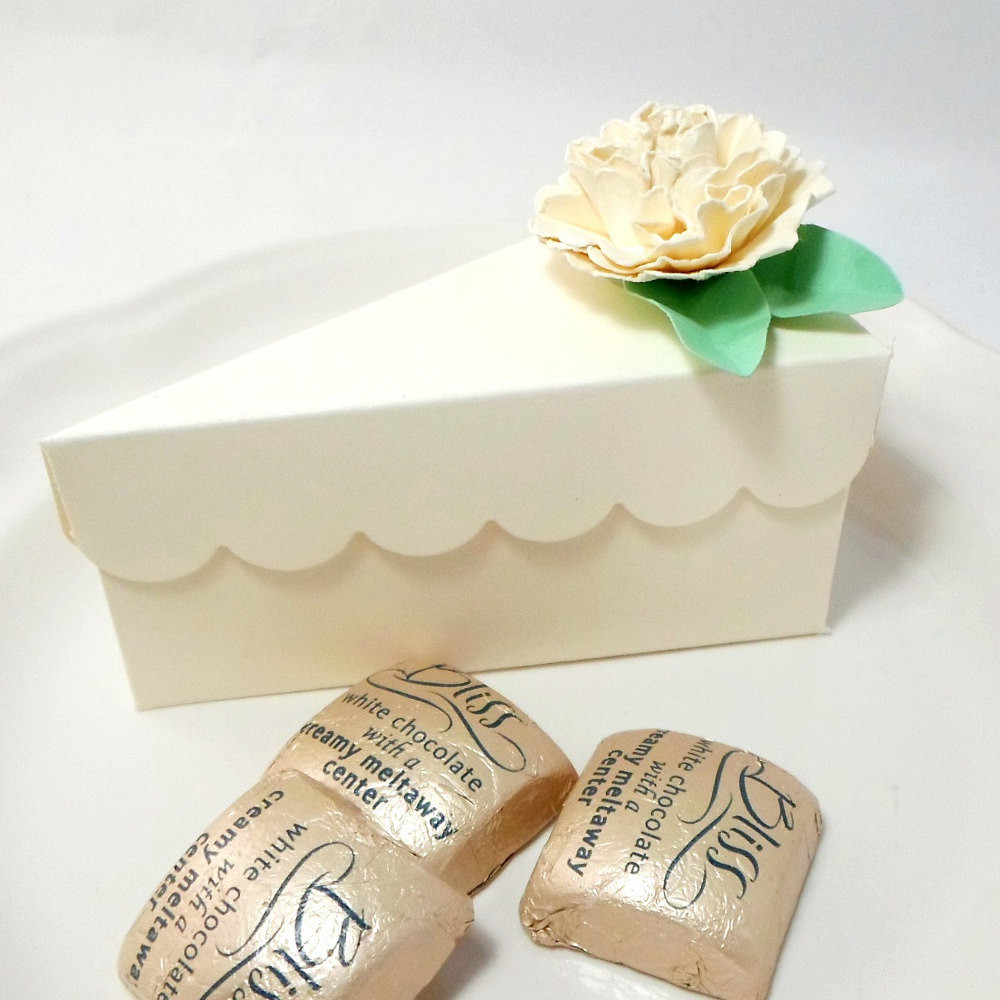 Wedding Cake Slice Boxes
 Ivory Cake Slice Favor Box Wedding Favors by AcarrdianCards