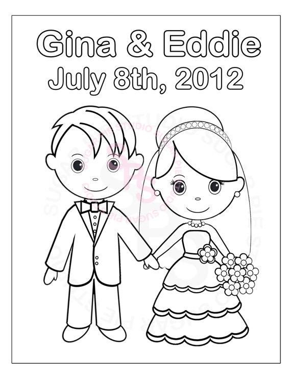 Wedding Coloring Book For Kids
 Personalized Printable Bride Groom Wedding by SugarPieStudio