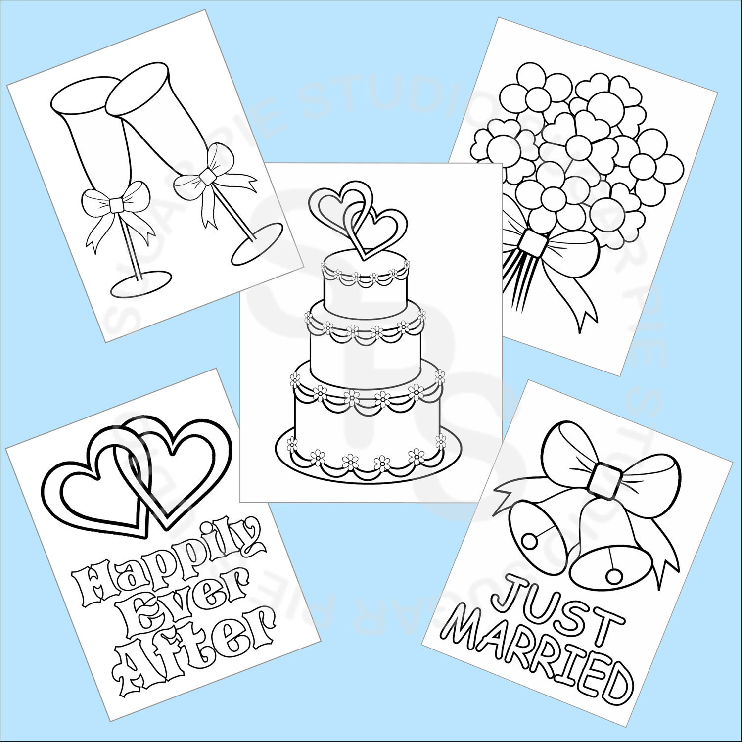 Wedding Coloring Book For Kids
 5 Printable Wedding Favor Kids coloring pages PDF or JPEG file