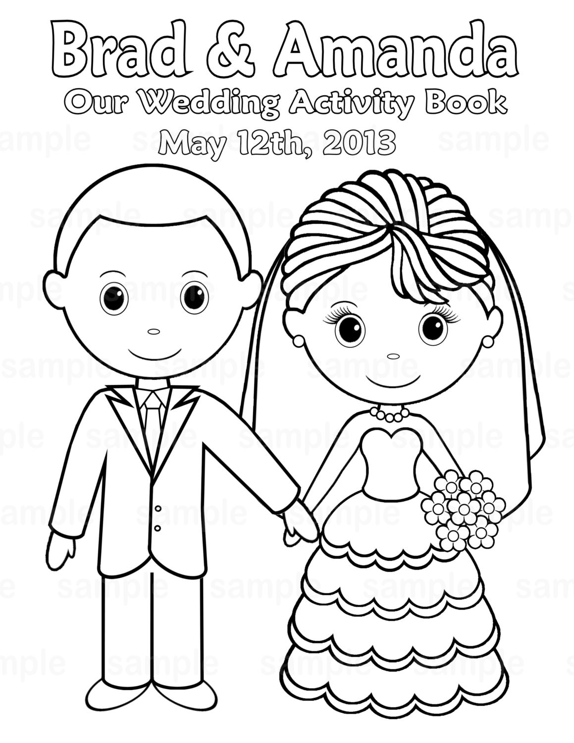 Wedding Coloring Book For Kids
 Printable Personalized Wedding coloring activity by